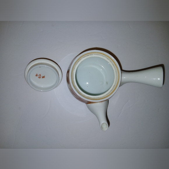 Vintage Arita-yaki Kyusu Japanese Teapot Porcelain MCM 50s RARE Orange Signed - Picture 6 of 11